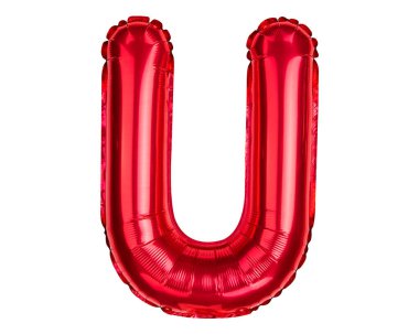 İngiliz Alfabe Harfleri. U harfi. Kırmızı Helyum balonu. Parti için iyi, tebrik kartı, etkinlikler, reklamlar. Yüksek çözünürlüklü. Beyaz arkaplanda izole.