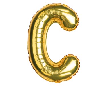 İngiliz Alfabe Harfleri. C harfi balon. Sarı altın folyo helyum balonu. Parti, doğum günü, tebrik kartı, etkinlikler, reklamlar için iyi. Yüksek çözünürlüklü. Beyaz arkaplanda izole.