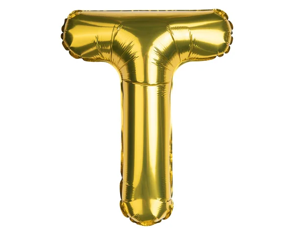 英語のアルファベット文字 手紙T バルーン 黄色の金箔ヘリウム気球 パーティー 誕生日 グリーティングカード イベント 広告に適しています 高解像度写真 — ストック写真