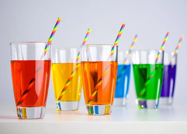 Rainbow Drinks Glass Cocktail Pride Rainbow Colors Juice Straw Rainbow — Fotografia de Stock