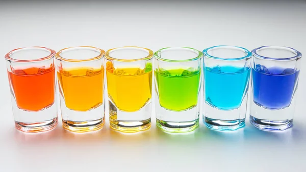 Rainbow Drink Glass Alcohol Liquor Bar Counter Rainbow Colors Colored — ストック写真