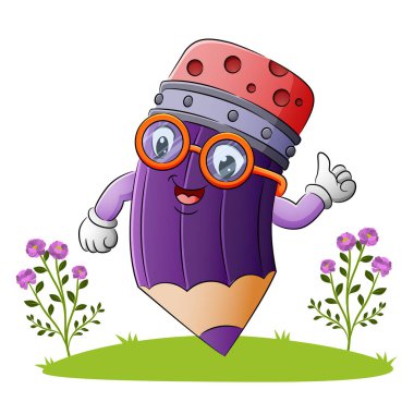 Mutlu kalem çizimin çimlerinde yürüyor.