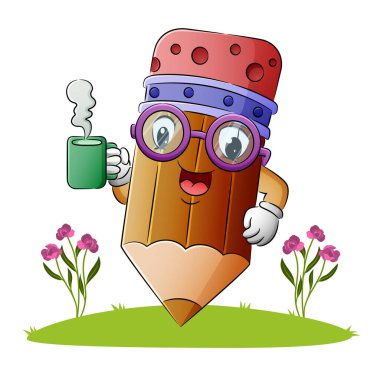 Kalem bir fincan illüstrasyon çayı tutuyor.