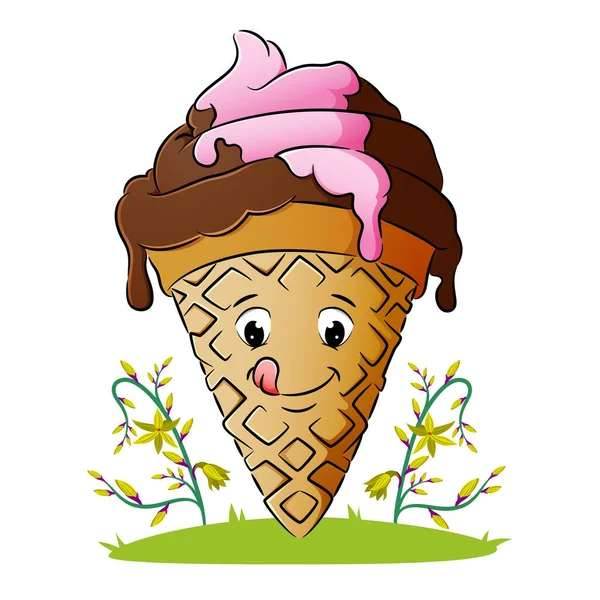 Delicious Ice Cream Cone Melting Illustration — Stock Vector