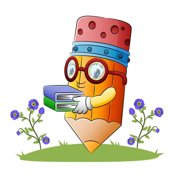 Kalem öğrenci birçok illüstrasyon kitabı tutuyor.