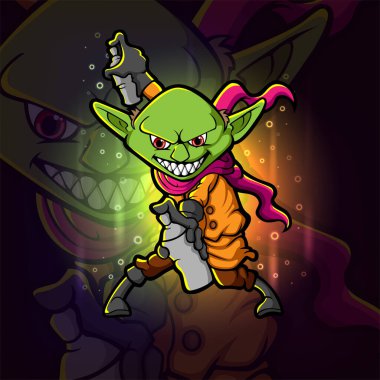 Graffiti sprey esport logo tasarımlı goblin cadı.