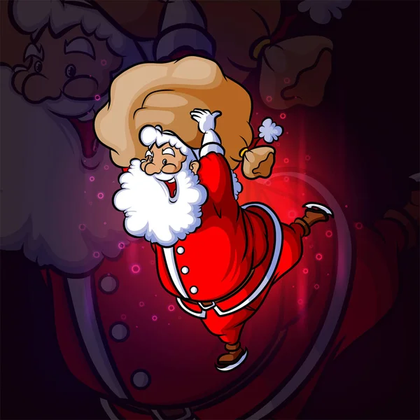 Щасливий Санта Мішком Подарункового Талісмана Ескорт Дизайн Ілюстрації — стоковий вектор