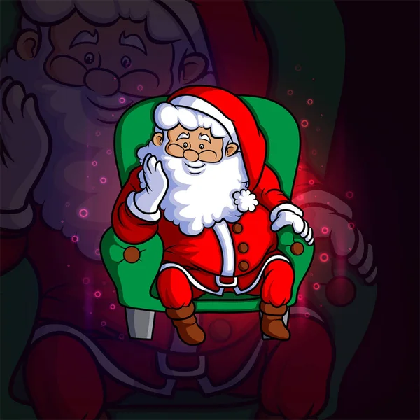 Santa Clausule Zit Bank Esport Logo Ontwerp Van Illustratie — Stockvector