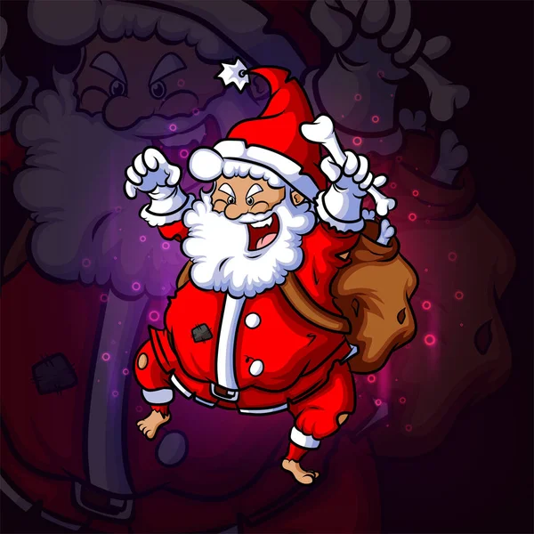 Loco Santa Con Traje Miedo Esport Mascota Diseño Ilustración — Vector de stock