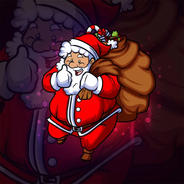 Père Noël Sorti Avec Beaucoup Cadeau Esport Logo Conception Illustration — Image vectorielle