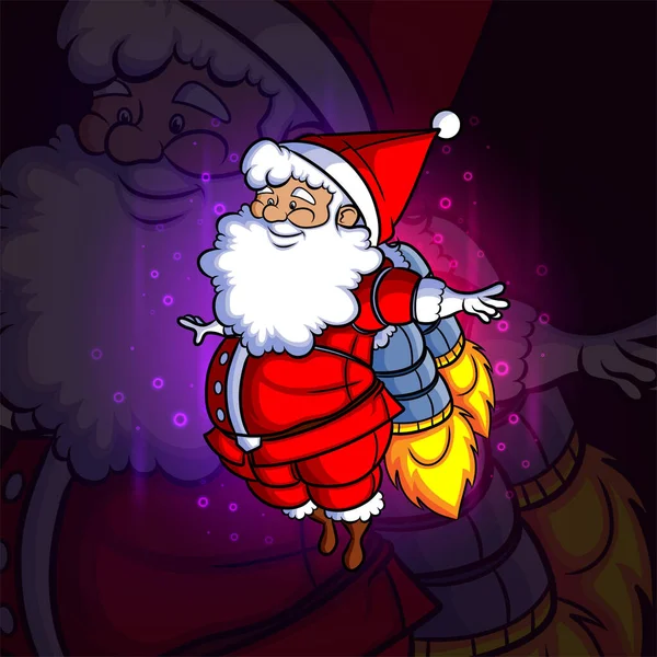 Santa Con Diseño Mascota Tubo Turbo Esport Ilustración — Vector de stock