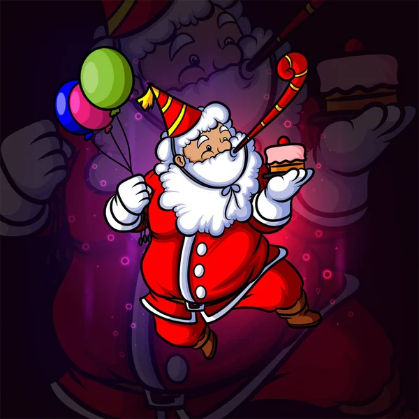 Mikołaj Świętuje Urodziny Esport Projekt Logo Ilustracji — Wektor stockowy