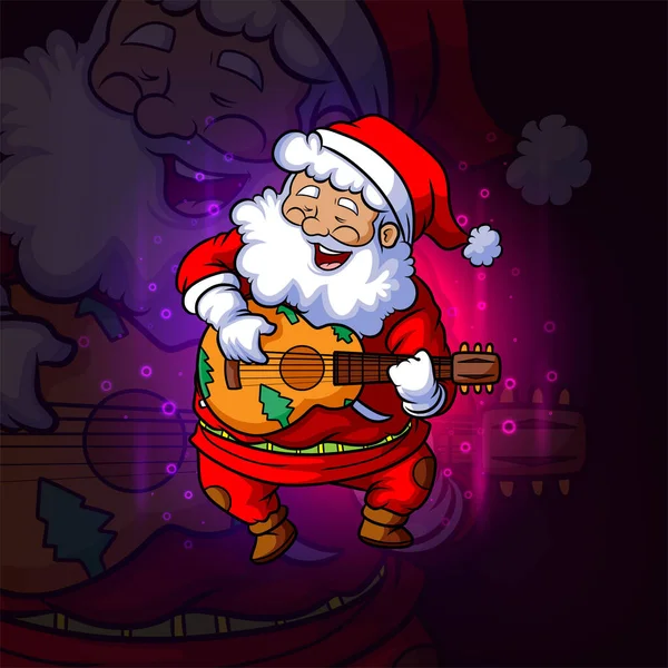 Der Weihnachtsmann Spielt Die Gitarre Esport Maskottchen Design Der Illustration — Stockvektor