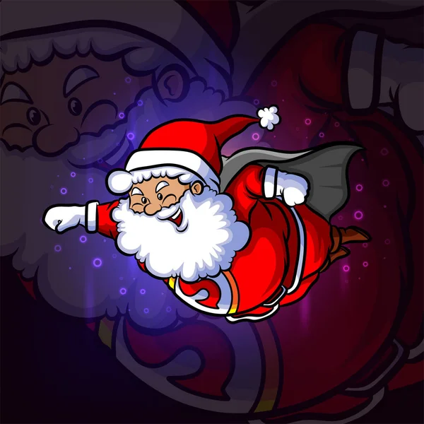 Süper Kahraman Noel Baba Esport Logo Tasarımı — Stok Vektör