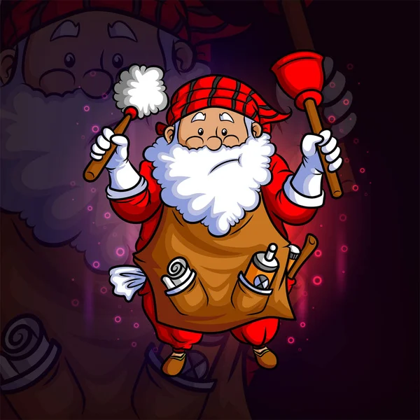 Hydraulik Santa Esport Projekt Logo Ilustracji — Wektor stockowy