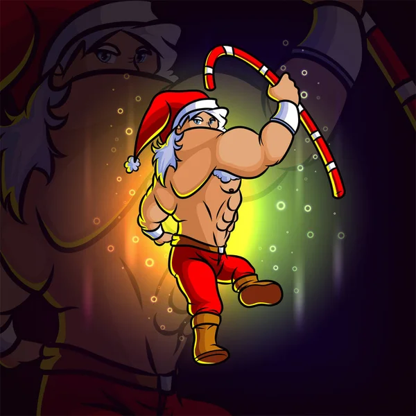 Der Junge Weihnachtsmann Mit Dem Süßigkeitenesport Logo Der Illustration — Stockvektor