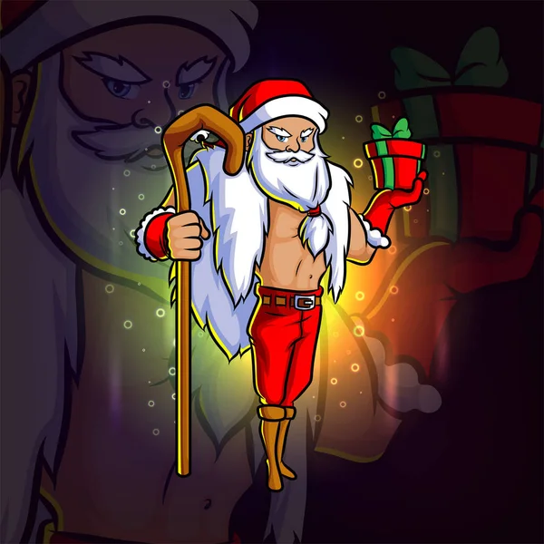 Jeune Père Noël Avec Petit Cadeau Esport Mascotte Design Illustration — Image vectorielle