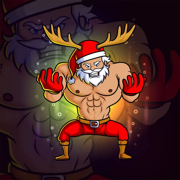 Der Junge Weihnachtsmann Mit Dem Großen Muskelbepackten Maskottchen Zur Illustration — Stockvektor