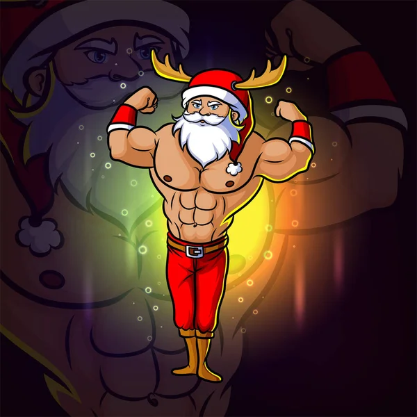 Der Junge Weihnachtsmann Mit Dem Kräftigen Körper Esport Logo Design — Stockvektor