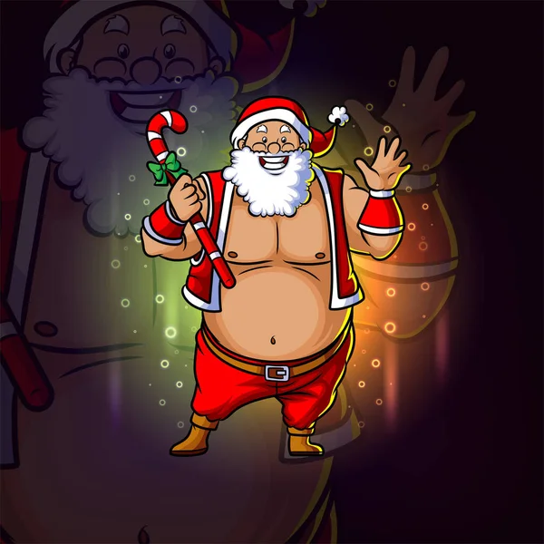 Père Noël Drôle Avec Bâton Bonbons Esport Logo Conception Illustration — Image vectorielle