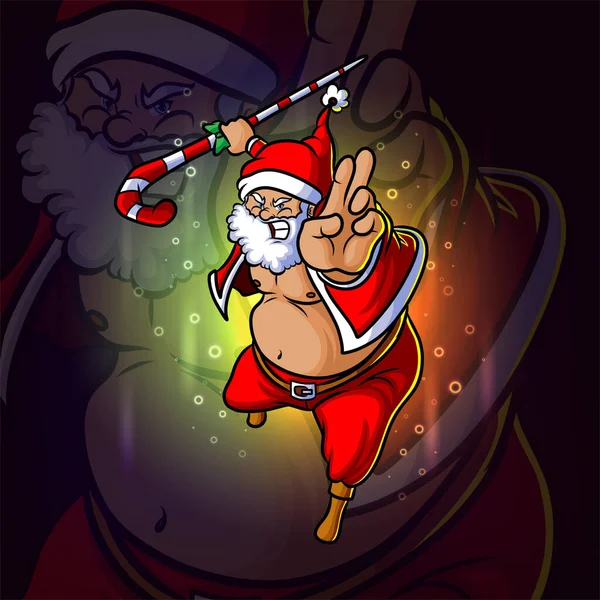 Wushu Santa Com Doce Mágico Vara Esport Mascote Design Ilustração —  Vetores de Stock