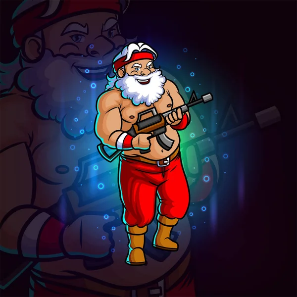 Soldado Santa Con Diseño Mascota Esport Pistola Ilustración — Vector de stock