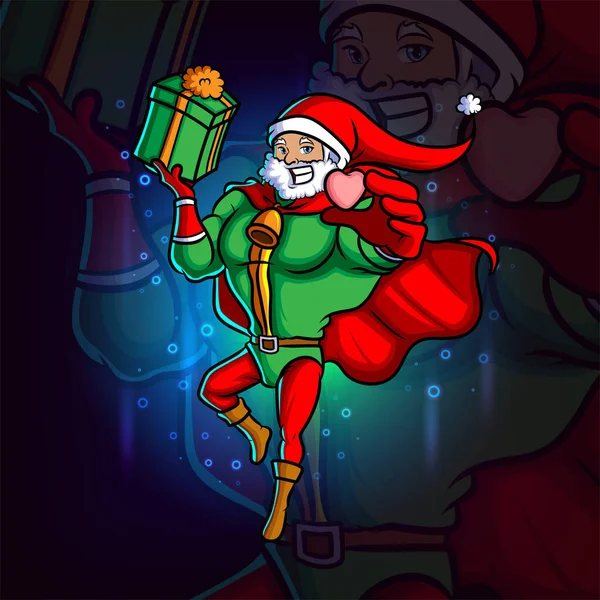 Super Santa Está Dando Amor Esport Mascote Design Ilustração — Vetor de Stock