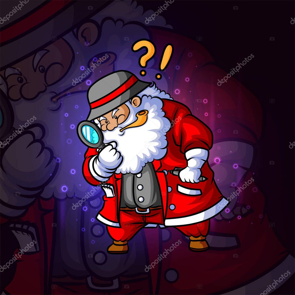 The detective santa esport mascot design of illustration