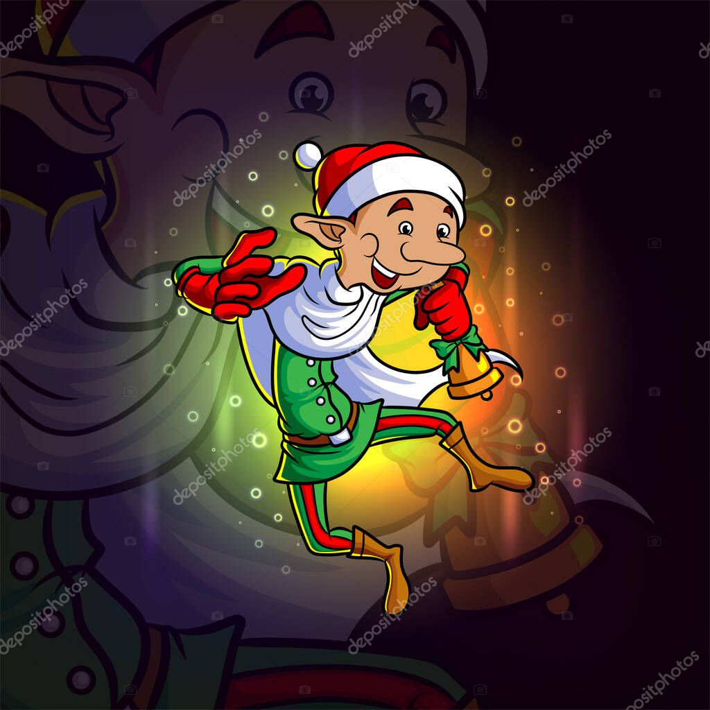 The happy elf wearing the santa costume esport logo design of illustration