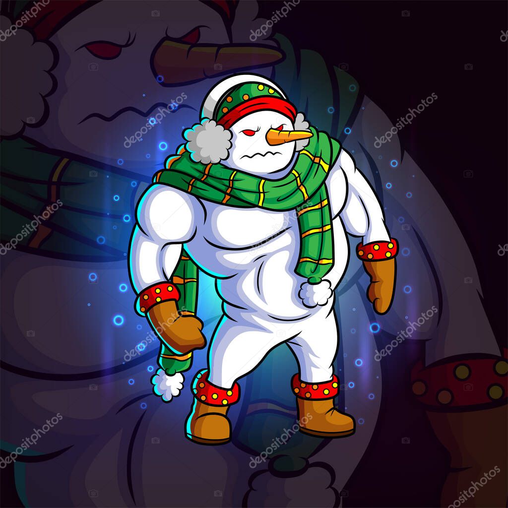 The big snowman with muscle esport mascot design of illustration