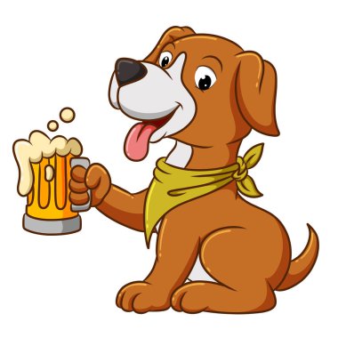 Havalı köpek resimlerin kök birasını tutuyor.