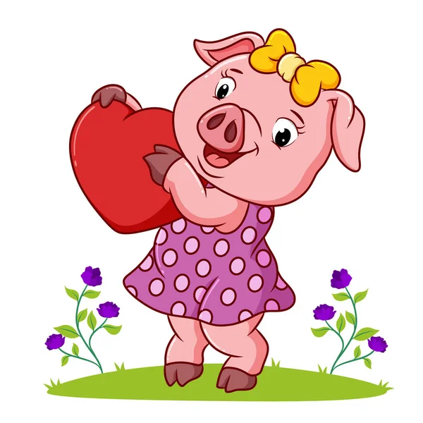 Joli Cochon Tient Cœur Illustration — Image vectorielle