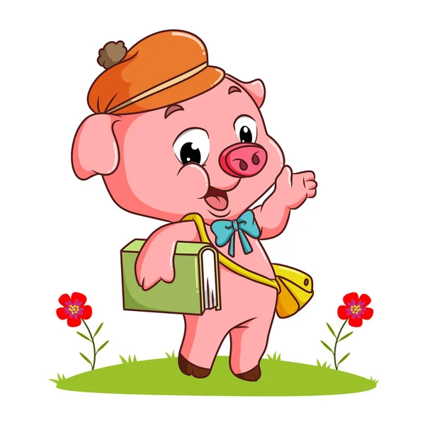 Student Pig Going School Illustration — Stock Vector