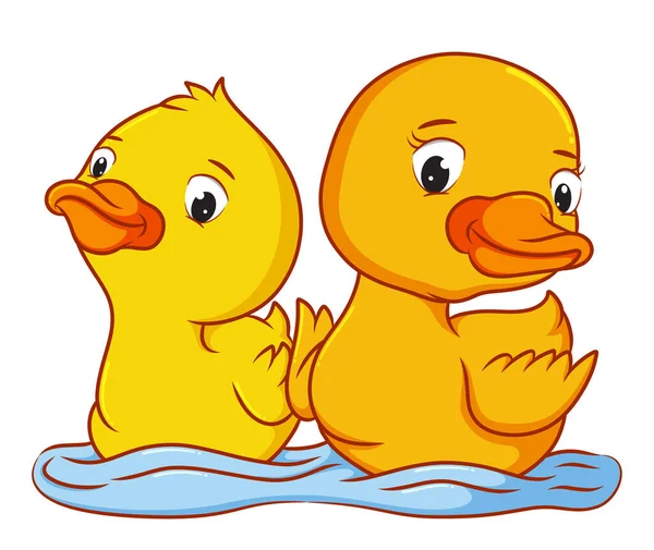 Δύο Πάπιες Κολυμπούν Στο Νερό Της Απεικόνισης — Διανυσματικό Αρχείο