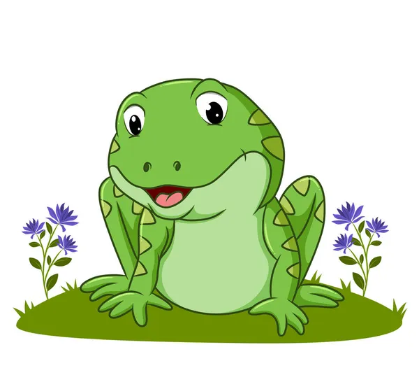 Grenouille Joue Sur Herbe Illustration — Image vectorielle