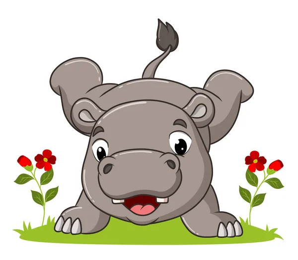 Heureux Hippopotame Fait Portemanteau Dans Jardin Illustration — Image vectorielle
