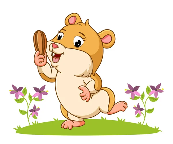 Der Hamster Hält Einen Sonnenblumenkorn Der Hand — Stockvektor