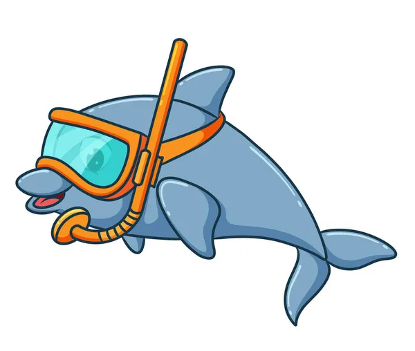 Cute Dolphin Swimming Goggles Illustration — Stock Vector