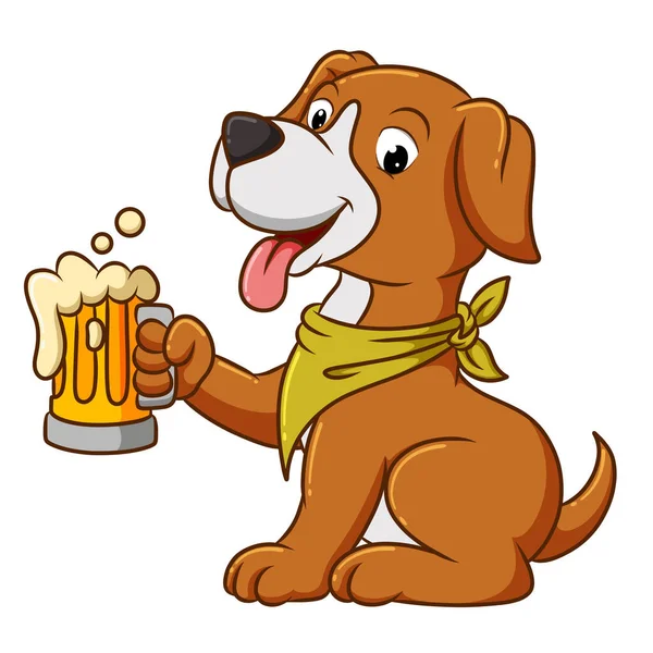 Крутий Собака Тримає Кореневе Пиво Ілюстрації — стоковий вектор