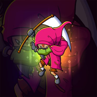 Keskin tırpanlı, resimli esport logosu tasarımı olan havalı suikastçı.