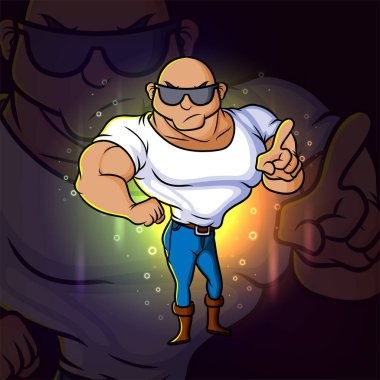 Kaslı vücut esport logosu çizimi olan adam.