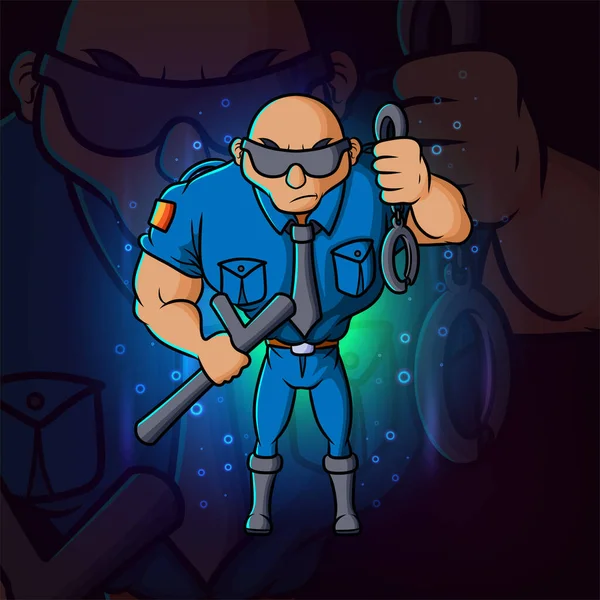 Policier Avec Corps Musclé Esport Mascotte Design Illustration — Image vectorielle