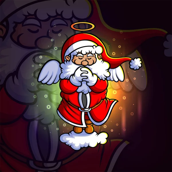 Clause Père Noël Fée Prie Esport Mascotte Conception Illustration — Image vectorielle