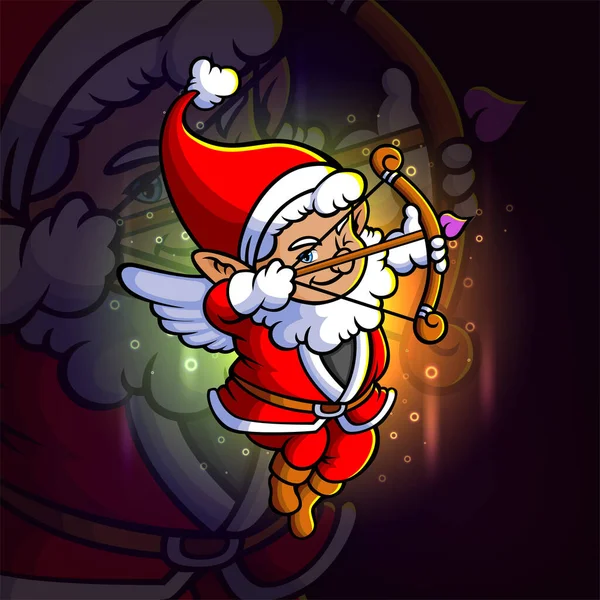 Santa Amorek Drží Milostnou Šipku Esport Logo Design Ilustrace — Stockový vektor