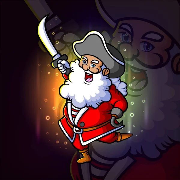 Clause Père Noël Pirates Avec Épée Esport Logo Conception Illustration — Image vectorielle