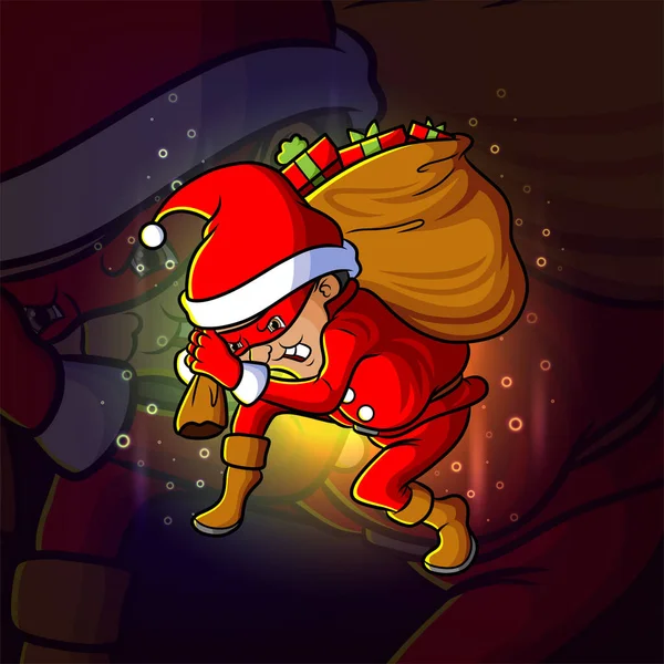 Der Dieb Weihnachtsmann Klaut Einen Sack Mit Geschenken Esport Maskottchen — Stockvektor
