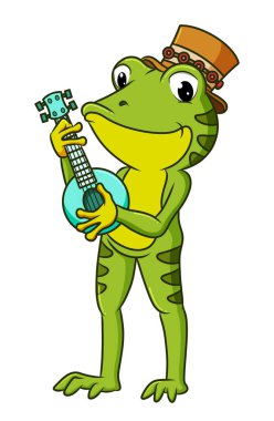 Çizgili kurbağa ağacı illüstrasyon banjosu çalıyor.