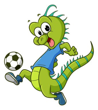 Mutlu iguana illüstrasyon futbolu oynuyor.
