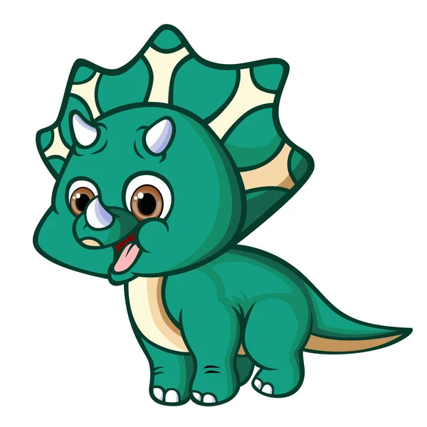 Feliz Dino Triceratops Está Pie Sonriendo Ilustración — Vector de stock