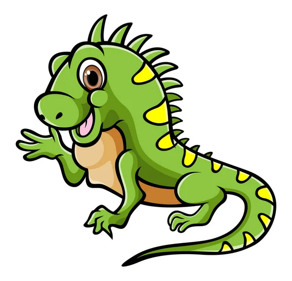 Iguana Bonito Está Dando Rosto Feliz Acenando Mão Ilustração —  Vetores de Stock
